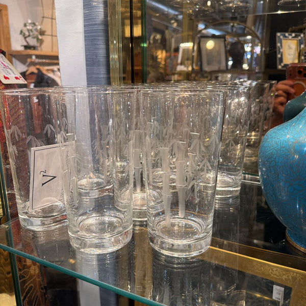 Set of 10 Noritake Bamboo Etched Mid Century Glasses