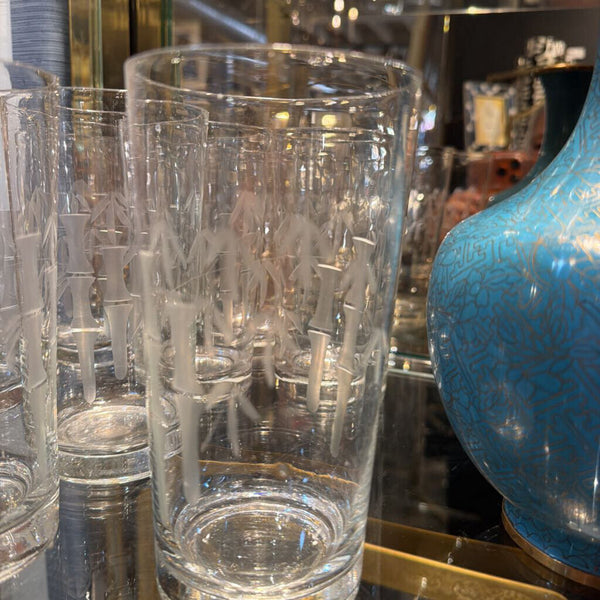 Set of 10 Noritake Bamboo Etched Mid Century Glasses