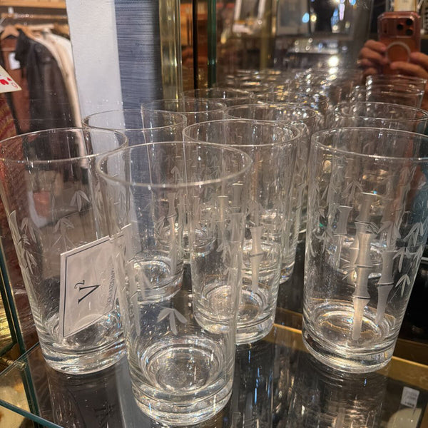 Set of 10 Noritake Bamboo Etched Mid Century Glasses