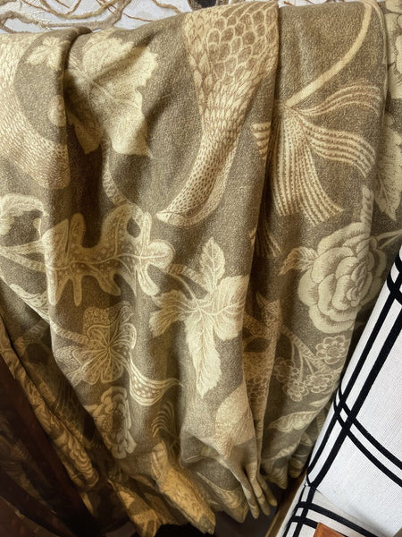 Custom drapery with blackout lining Taupe and Cream Pheasants and Fruit 94x42 PER PANEL