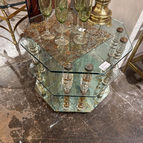 1960s Hollywood Regency Goran of Belgium Verre Eglomise Glass Side Table IN STORE PICK UP ONLY
