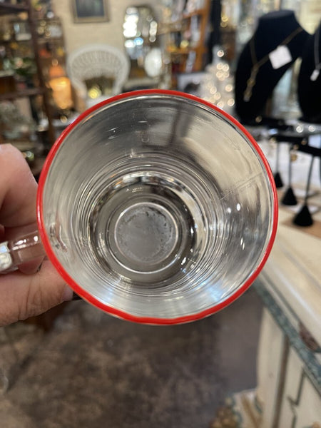 Set of 7 French Glass Mug with Red