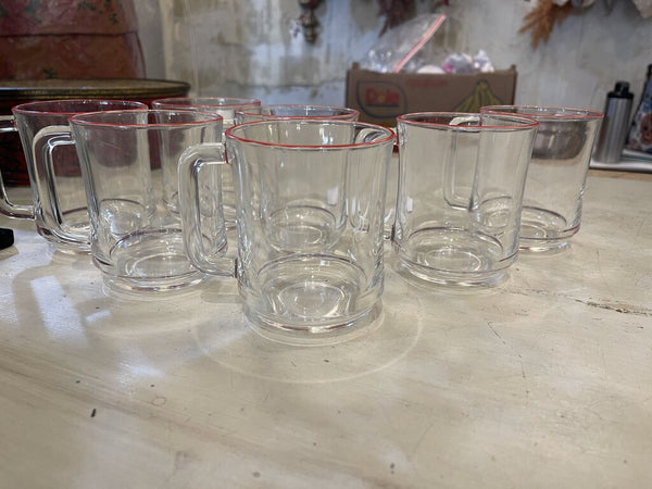Set of 7 French Glass Mug with Red