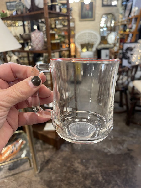 Set of 7 French Glass Mug with Red