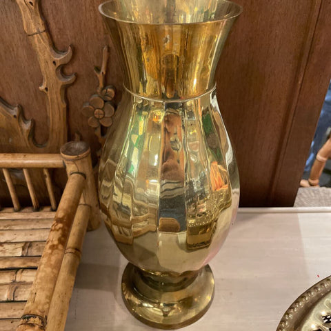 Tall brass vase with channel design