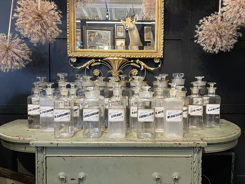 Large Antique Apothecary Bottle with Lid