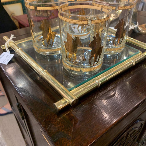 Bras Bamboo and glass tray 10 x 10