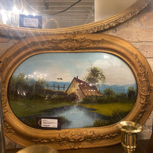 Gold Wood Frame Reverse Painting on Convex Glass 17x25 IN STORE PICKUP ONLY