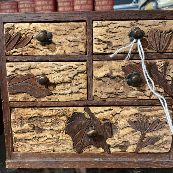 Antique miniature bark chest of drawers (6"l, 5"h, 2.5"d)