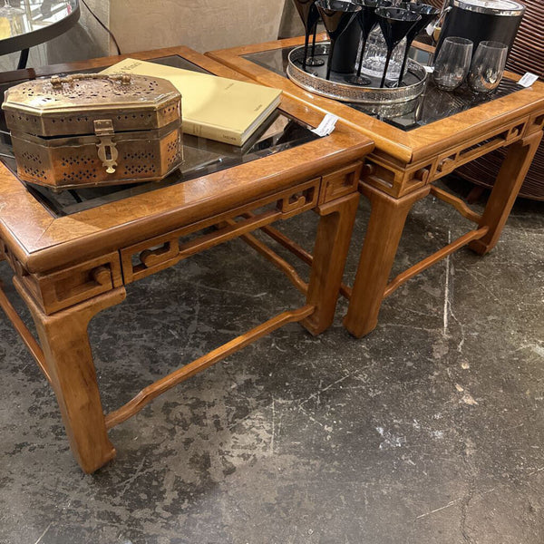 Chinoiserie chow leg Ming style burl wood side tableL 28 x D 28 x H 22.25. EACH (in store pickup only)