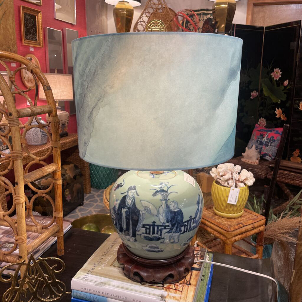 Large Antique " Blue Celadon Chinoisere Lamp 23 inches tall. In store pick up only