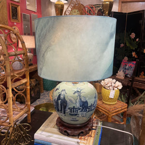 Large Antique " Blue Celadon Chinoisere Lamp 23 inches tall. In store pick up only