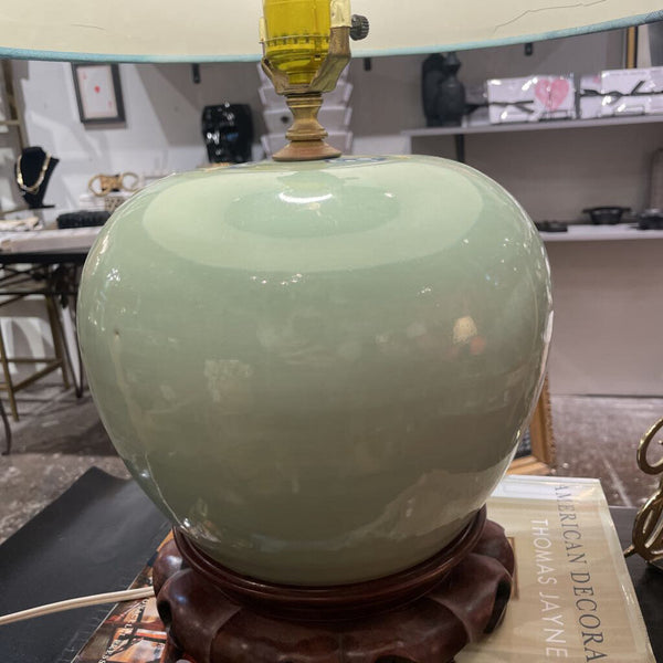 Large Antique " Blue Celadon Chinoisere Lamp 23 inches tall. In store pick up only