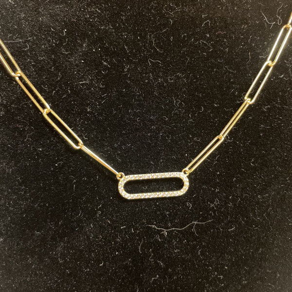 Gold Paperclip Chain with CZ