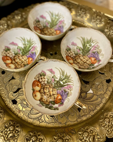 Set of four vintage fruit teacups