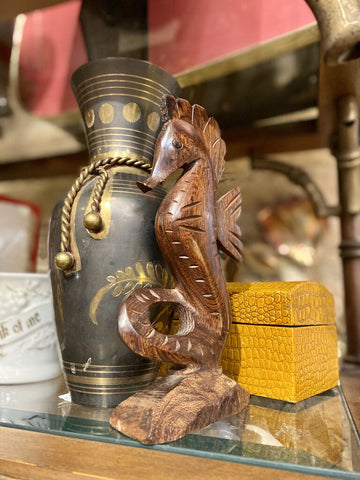 Wood carved seahorse