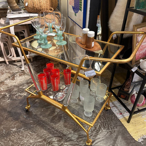 Jepson Gold Leaf & Acrylic Bar Cart l 33'' H X 37'' W X 18.5'' D IN STORE PICK UP ONLY