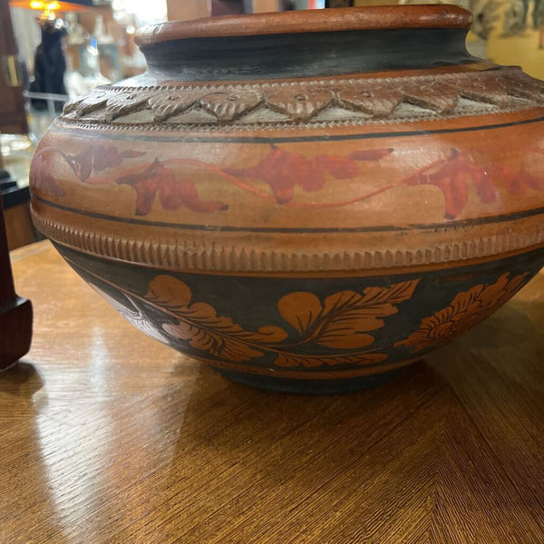 Large Hand thrown hand painted terracotta vase with layer detail