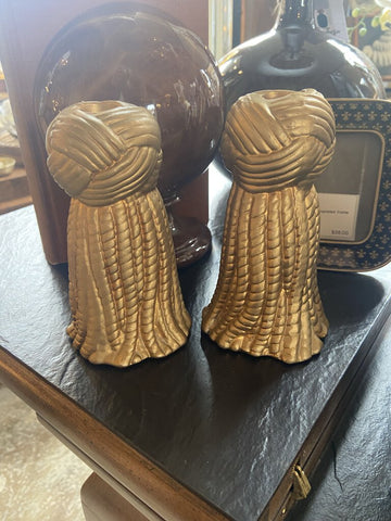 Vintage Dorothy Draper style terracotta rope candlesticks