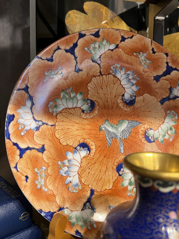 Coral and Blue Decorative Plate