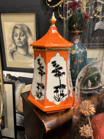 Orange Asian Style Vase with lid