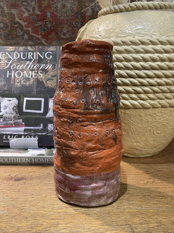 Orange glazed amateur pottery vase 12T