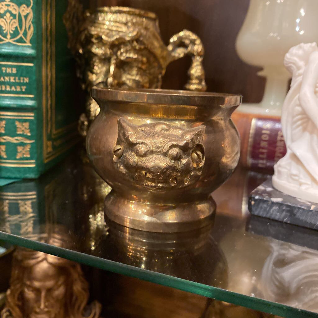 Solid Brass Foo Dog Head Pot