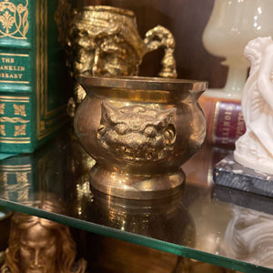 Solid Brass Foo Dog Head Pot