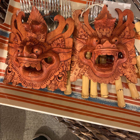 Set of Vintage Foo Dog hand carved masks