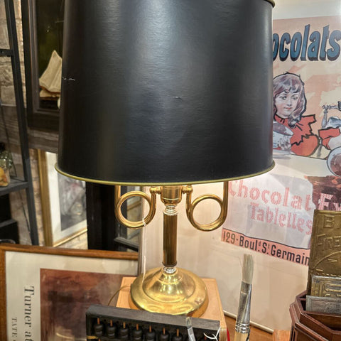 Vintage brass double horn lamp as found 21 in