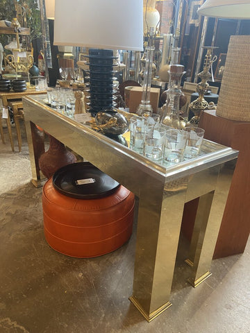 Vintage Pulaski Furniture brass veneer and metal console with mirrored inserts - in store pick up only