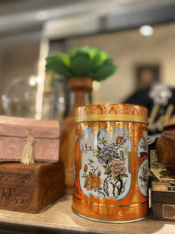 Orange English tin with flowers