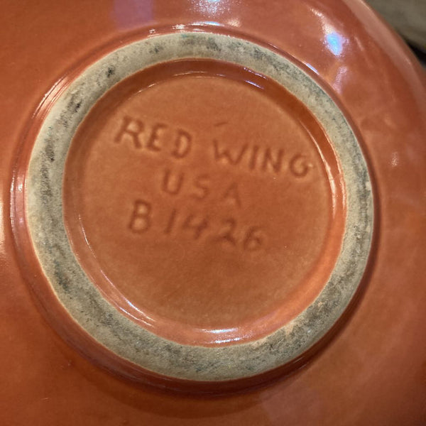Mid Century Redwing pottery vase, orange (8x8 in)