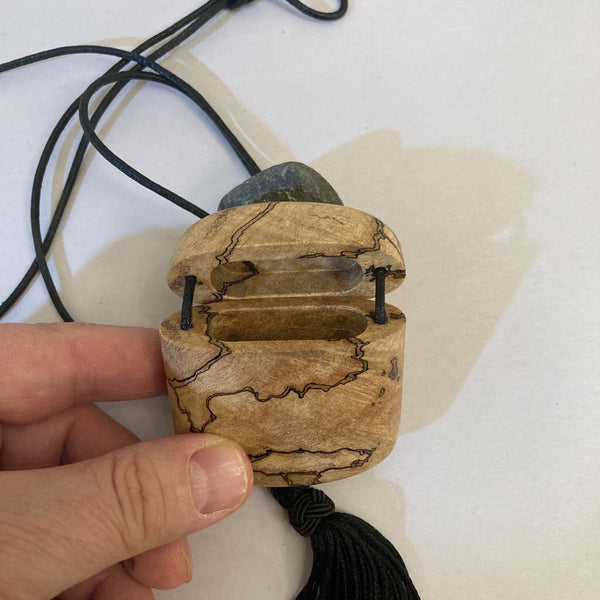 Spalted Maple wood pendant box, handmade (2.5 x 2.5 in)