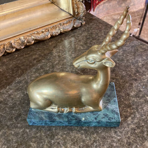 Vintage brass gazelle on marble base (6" l, 8"h)