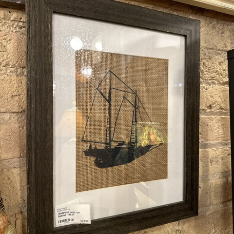 Sailboat print on burlap 14x17