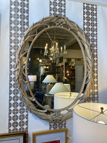 Oval palm frond palm beach mirror Carolina mirror comp. In store pick up only . As found with small chip in photo