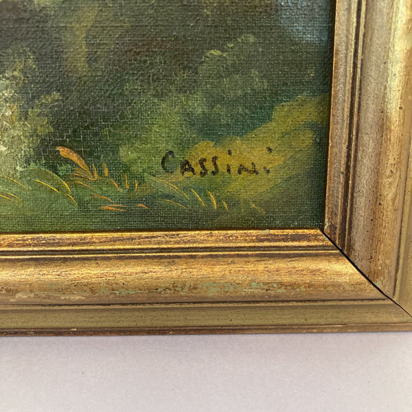 Antique European oil painting, signed Cassini (10x12 in)