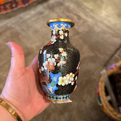 Small Black Floral Cloisonne Vase