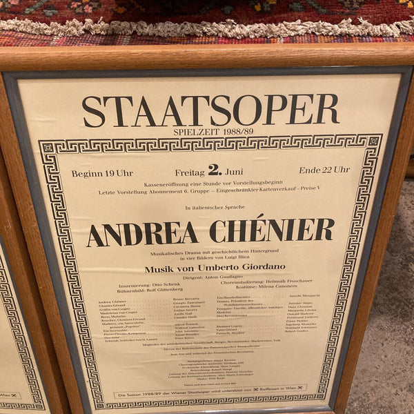 Pair Vienna Opera House Framed Posters (Mozart & Chenier) 26'H, 19'W)