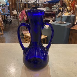 Vintage hand blown cobalt glass vase (9x6 in)