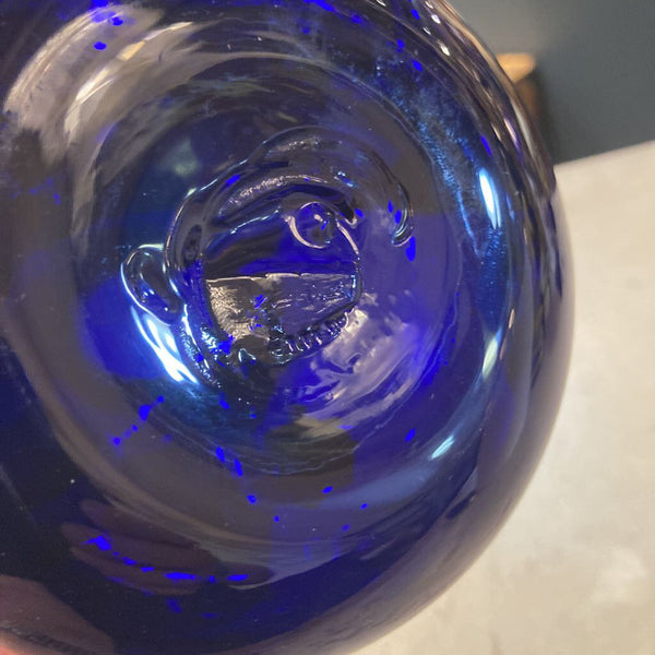 Vintage hand blown cobalt glass vase (9x6 in)