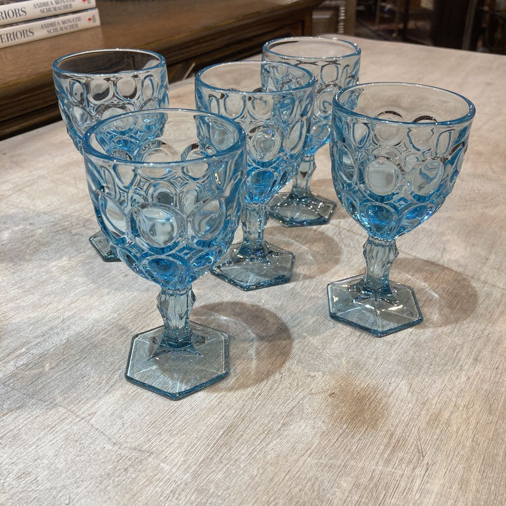 Set of 5 faint blue vintage glasses (5" h)