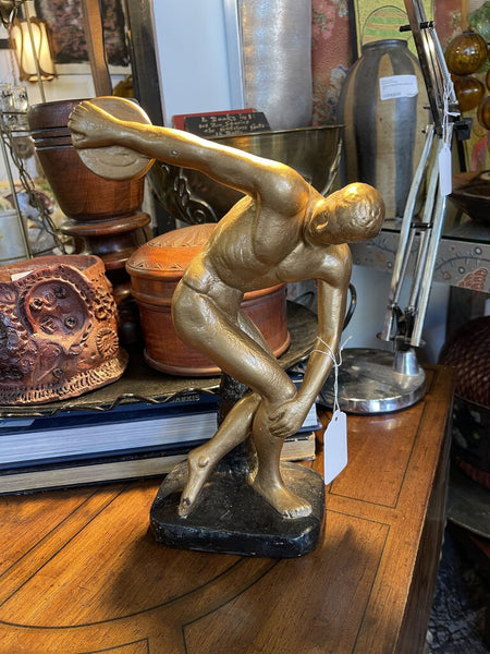 Vintage ceramic discus thrower statue 12x8x4