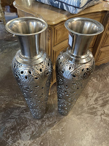 Pair of silver urns 36x9 (IN STORE PICK UP ONLY)