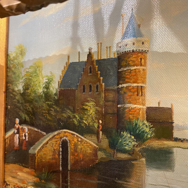 Italian Harbor Oil Painting 17x18