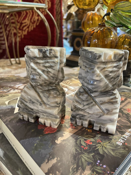 Pair onyx Aztec bookends