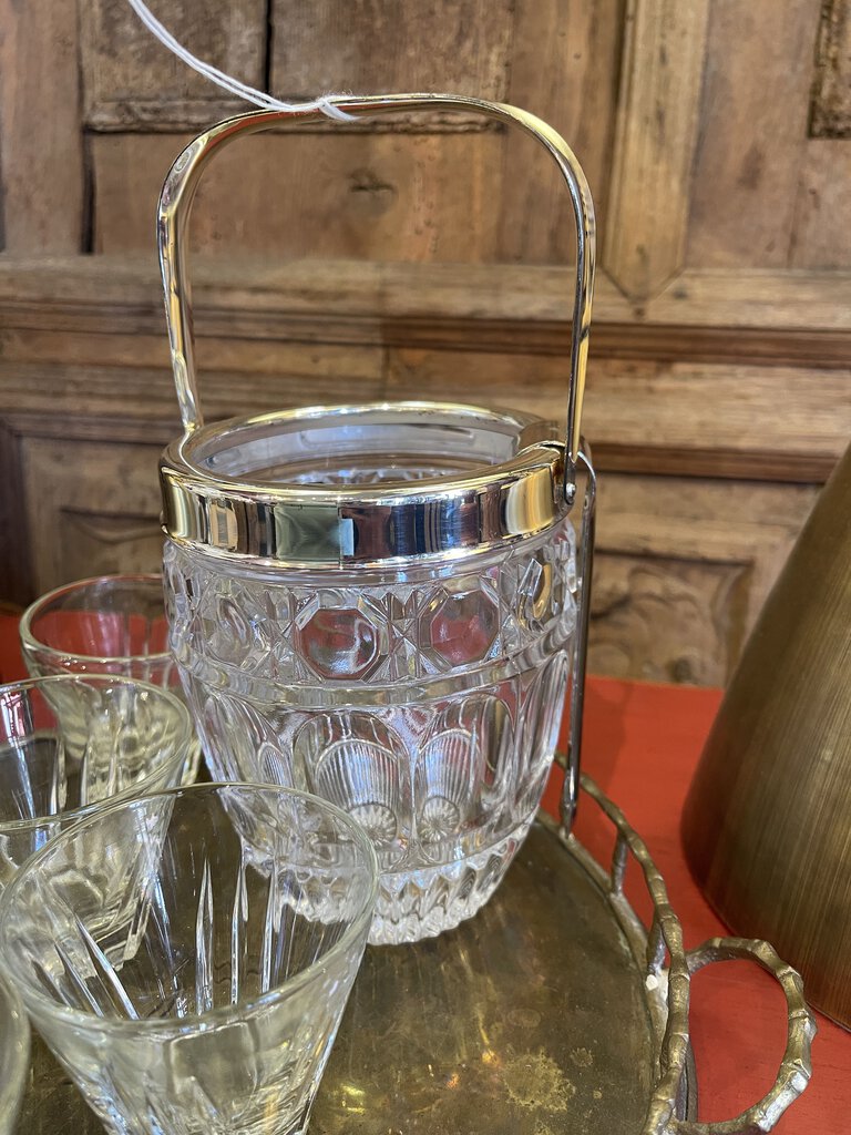 Glass ice bucket and tongs