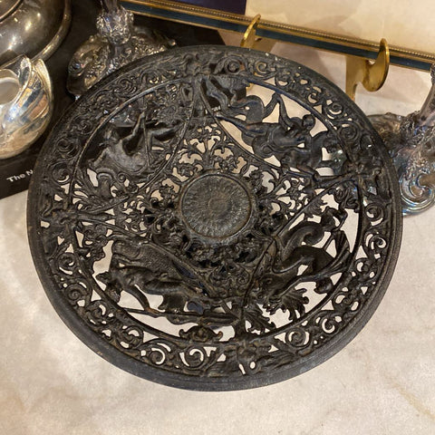 Black Cast Iron Mythology Pedestal Bowl