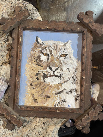 Leopard painting in antique frame 12x10 framed